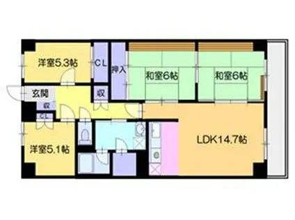 西線グランドハイツ(4LDK/1階)の間取り写真