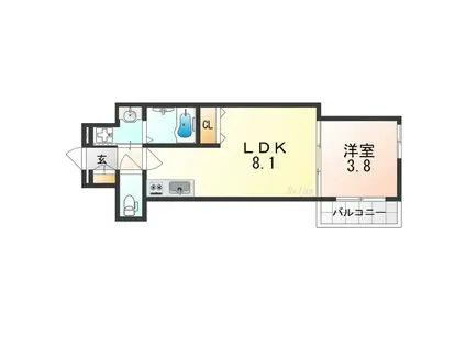 GRANDIR岸里(1LDK/3階)の間取り写真