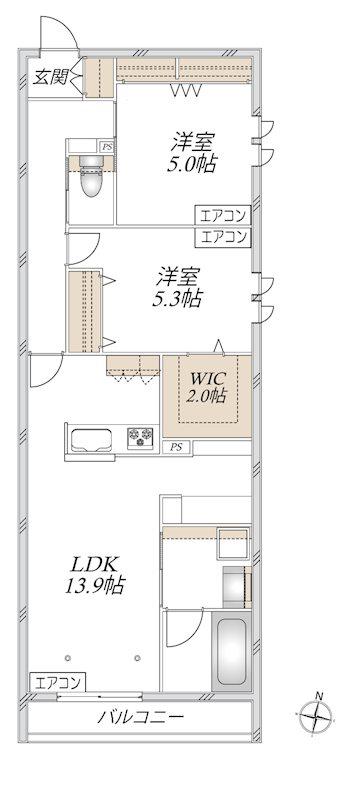 浦和区常盤9丁目メゾン(2LDK/3階)の間取り写真