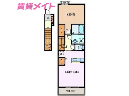 アーコンシェル B(1LDK/2階)の間取り写真