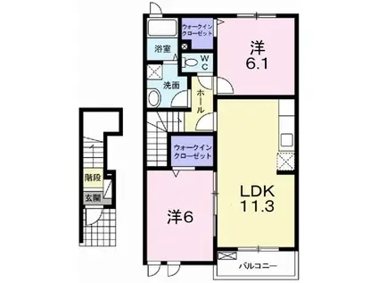 エクセレント大野(2LDK/2階)の間取り写真