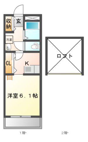 グランドールD棟(1SK/2階)の間取り写真