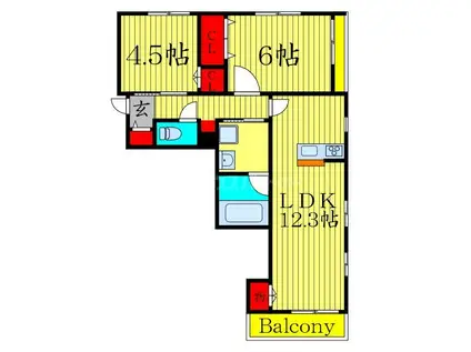 テラスニシキ(2LDK/3階)の間取り写真