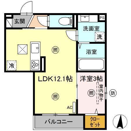 PREMILIFE寿町(1LDK/1階)の間取り写真