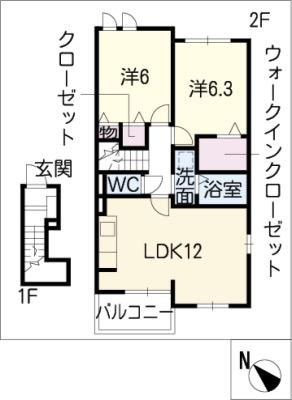名鉄三河線 碧南中央駅 徒歩18分 2階建 築14年(2LDK/2階)の間取り写真