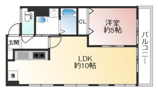 ラムール東二見(1LDK/2階)の間取り写真