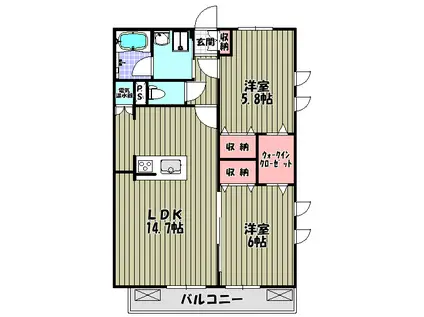 トゥール ブランシュM&M I(2LDK/3階)の間取り写真