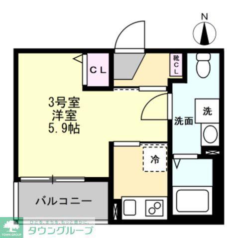 ベイルーム東本厚木(1K/1階)の間取り写真