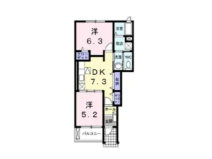 シェーネ・パラッツオC(2DK/1階)の間取り写真