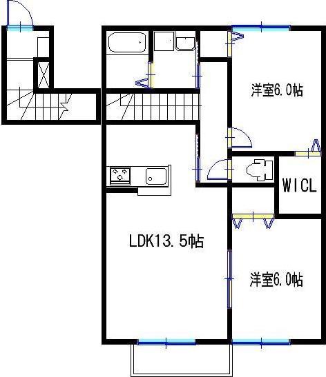 フレッツァ神戸山田(2LDK/2階)の間取り写真