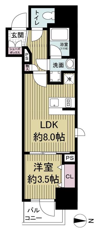 レジュールアッシュ谷町四丁目グランクラス(1LDK/2階)の間取り写真