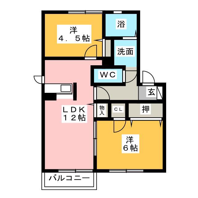 カメリアD(2LDK/1階)の間取り写真