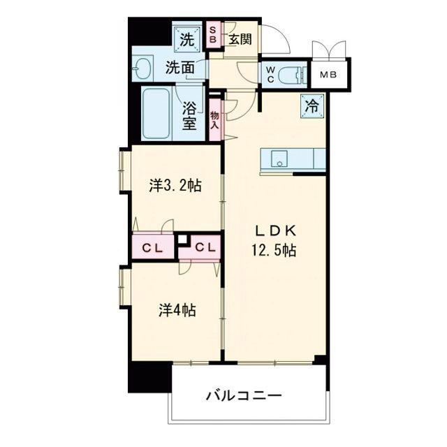 ルフォンプログレ南森町(2LDK/9階)の間取り写真
