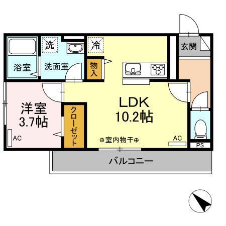 ブランネージュ新山口II(1LDK/2階)の間取り写真