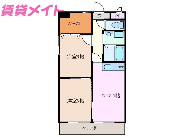 シダーフィールド(2DK/2階)の間取り写真