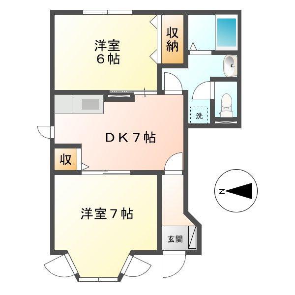 クレストールモリヤA棟(2DK/1階)の間取り写真