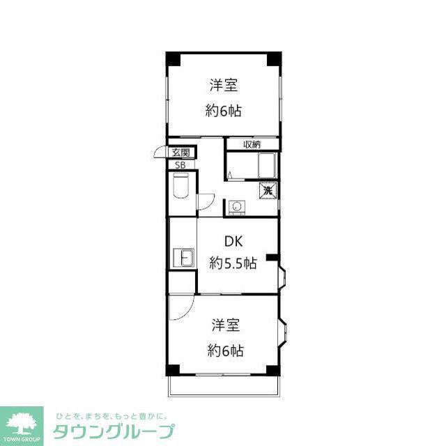 ニュークレセントビルA(2DK/2階)の間取り写真