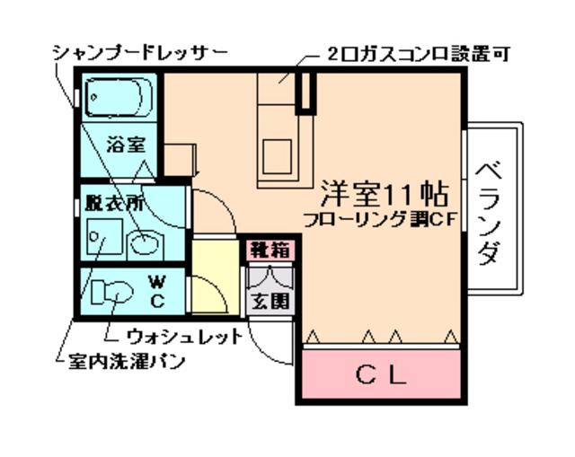 シルクコートC棟(ワンルーム/1階)の間取り写真