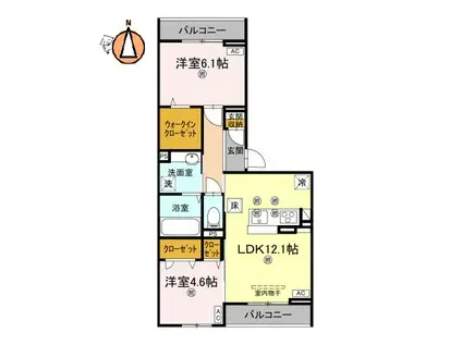 アズールスカイ(2LDK/1階)の間取り写真