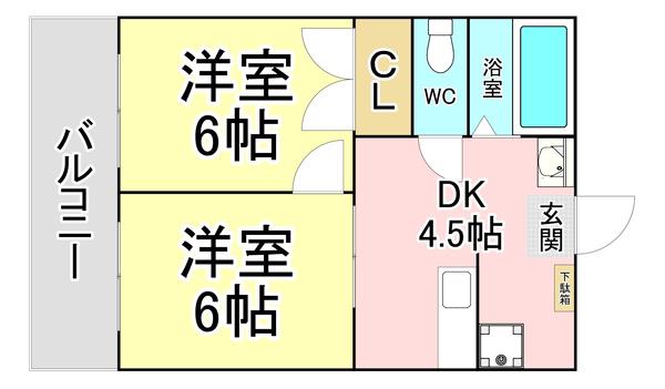 長浜ハイツ(2DK/1階)の間取り写真