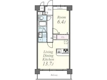 ブルースカイ(1LDK/4階)の間取り写真