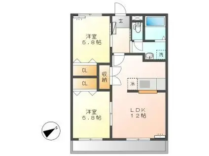 シトリンII(2LDK/3階)の間取り写真