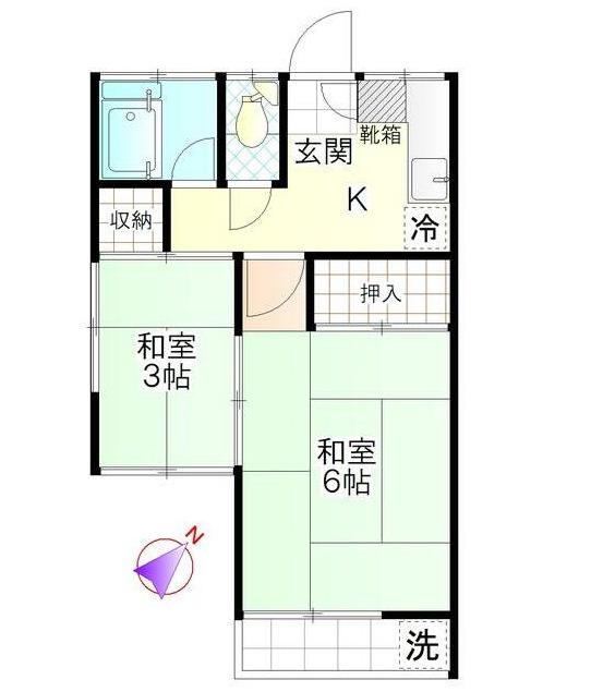 豊田荘(2K/2階)の間取り写真