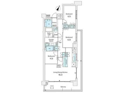 パークホームズ 深沢7丁目(3LDK/2階)の間取り写真