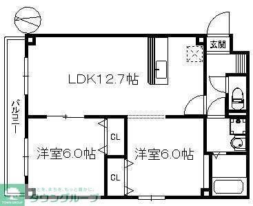ピュール西の丘(2LDK/2階)の間取り写真