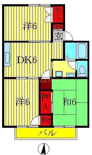 セジュール増尾(3DK/1階)の間取り写真