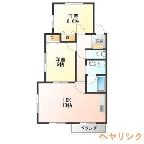 ルースリーリヤ(2LDK/1階)の間取り写真