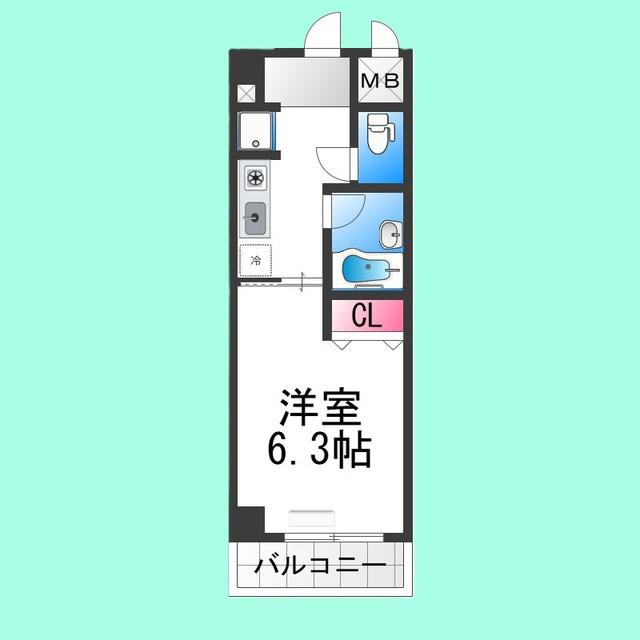 シュプレーム堺(1K/2階)の間取り写真