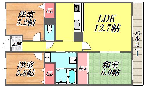 塚口コーストヒルズ(3LDK/3階)の間取り写真