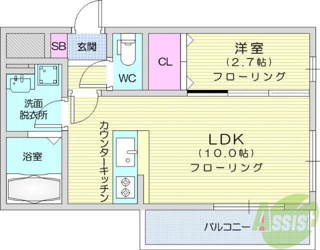 サンシャイン太子堂(1LDK/2階)の間取り写真
