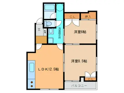 エスワールハイツ(2LDK/3階)の間取り写真