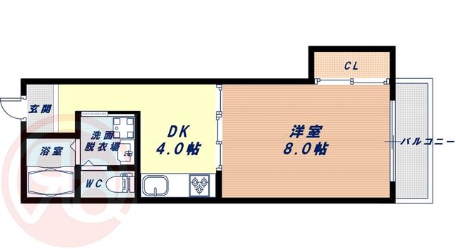 メガドームウエスト(1DK/8階)の間取り写真