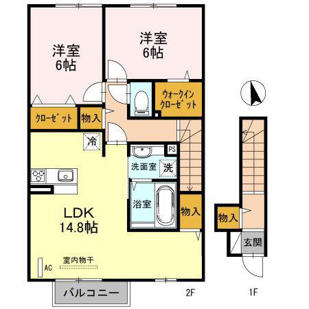 リッカ ティル(2LDK/2階)の間取り写真