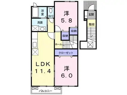 ティエラB(2LDK/2階)の間取り写真