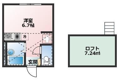 ヒルズ庚台(ワンルーム/2階)の間取り写真