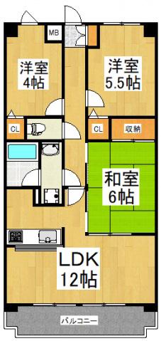 コンフリエ八幡町(3LDK/3階)の間取り写真