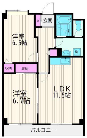 ロイヤルメゾン雪が谷(2LDK/3階)の間取り写真