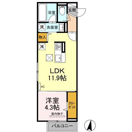 DーRESIDENCE西町(1LDK/1階)の間取り写真