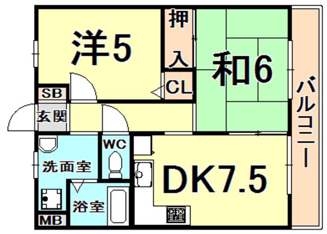 グッドヴィレッジ一番館・二番館(2DK/2階)の間取り写真