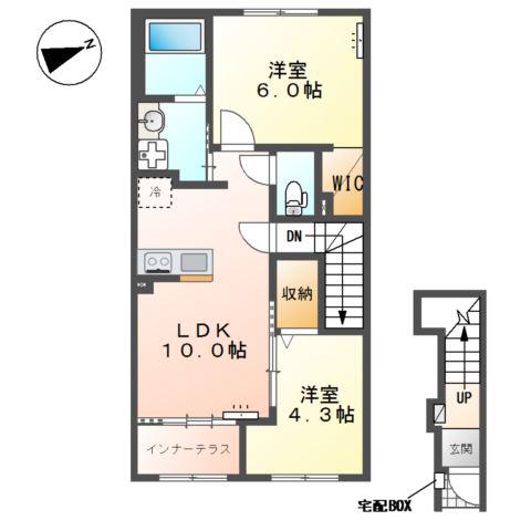 東田中アパート(2LDK/2階)の間取り写真