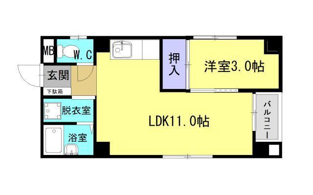 セジュール新屋敷(1LDK/4階)の間取り写真