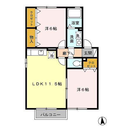 アネックスマリーB棟(2LDK/2階)の間取り写真