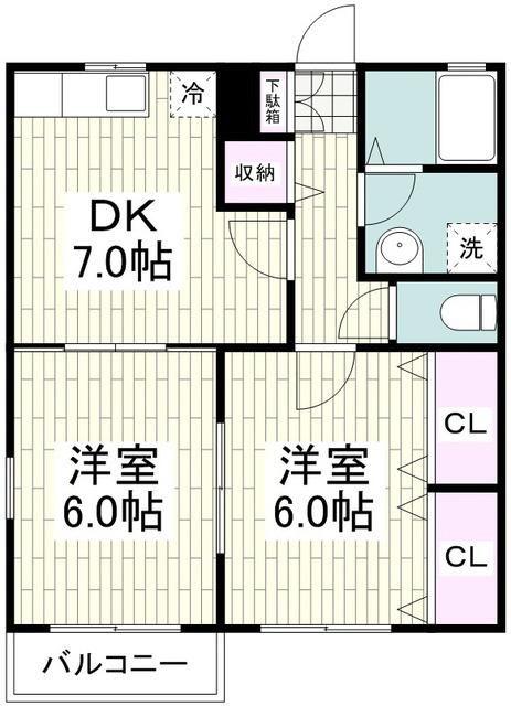 サイレントヒルズ3番館(2DK/1階)の間取り写真