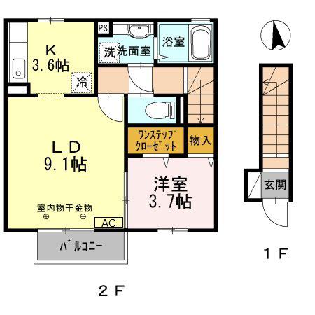 ウィル城北(1LDK/2階)の間取り写真