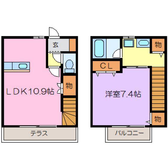 ローズガーデン B棟(1LDK/1階)の間取り写真