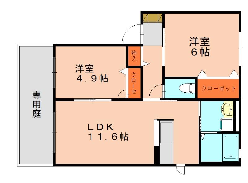 ハピネス篠栗E(2LDK/1階)の間取り写真